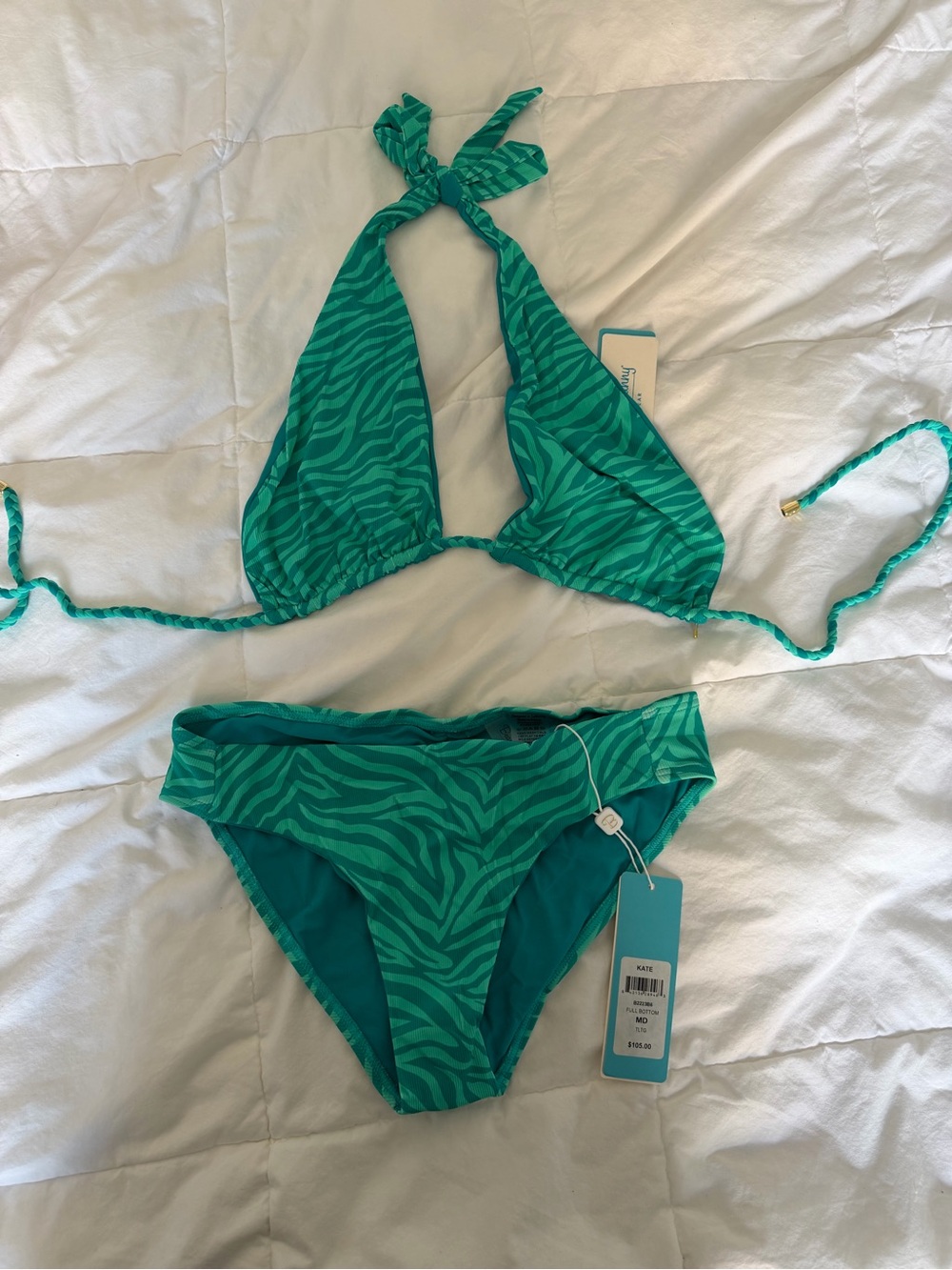 Beach Bunny Green Zebra Print Triangle Bikini Set